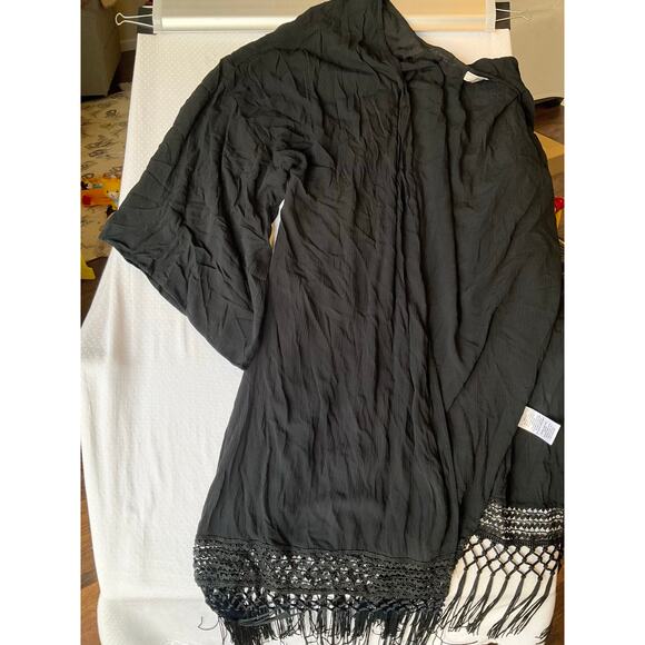 Adam Levine Women Cardigan size L Open Front Long Sleeve Rayon Boho Tassel Black - Picture 7 of 9